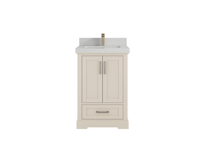 Boston 24-inch bathroom vanity in Fine Grain Linen Beige with Carrara Quartz countertop