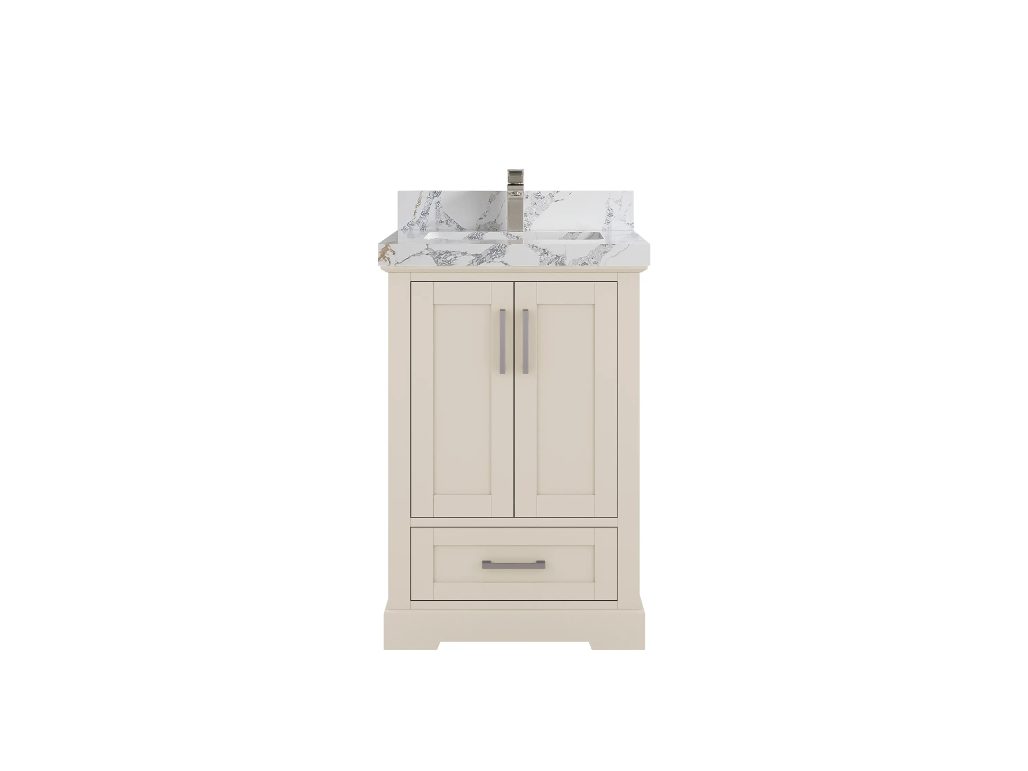 Boston 24-inch bathroom vanity in Fine Grain Linen Beige with Calacatta Poanazzo Quartz countertop