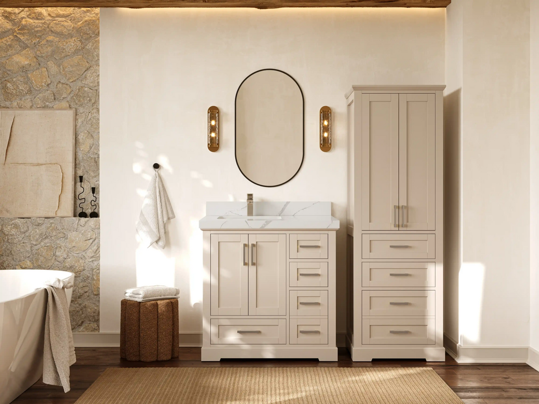 Boston 36 in. W x 22 in. D Left Offset Sink Bathroom Vanity | 
              
                 Fine Grain Linen Beige
                
                  
             - BST-CAB-FNG-35L - photo №5