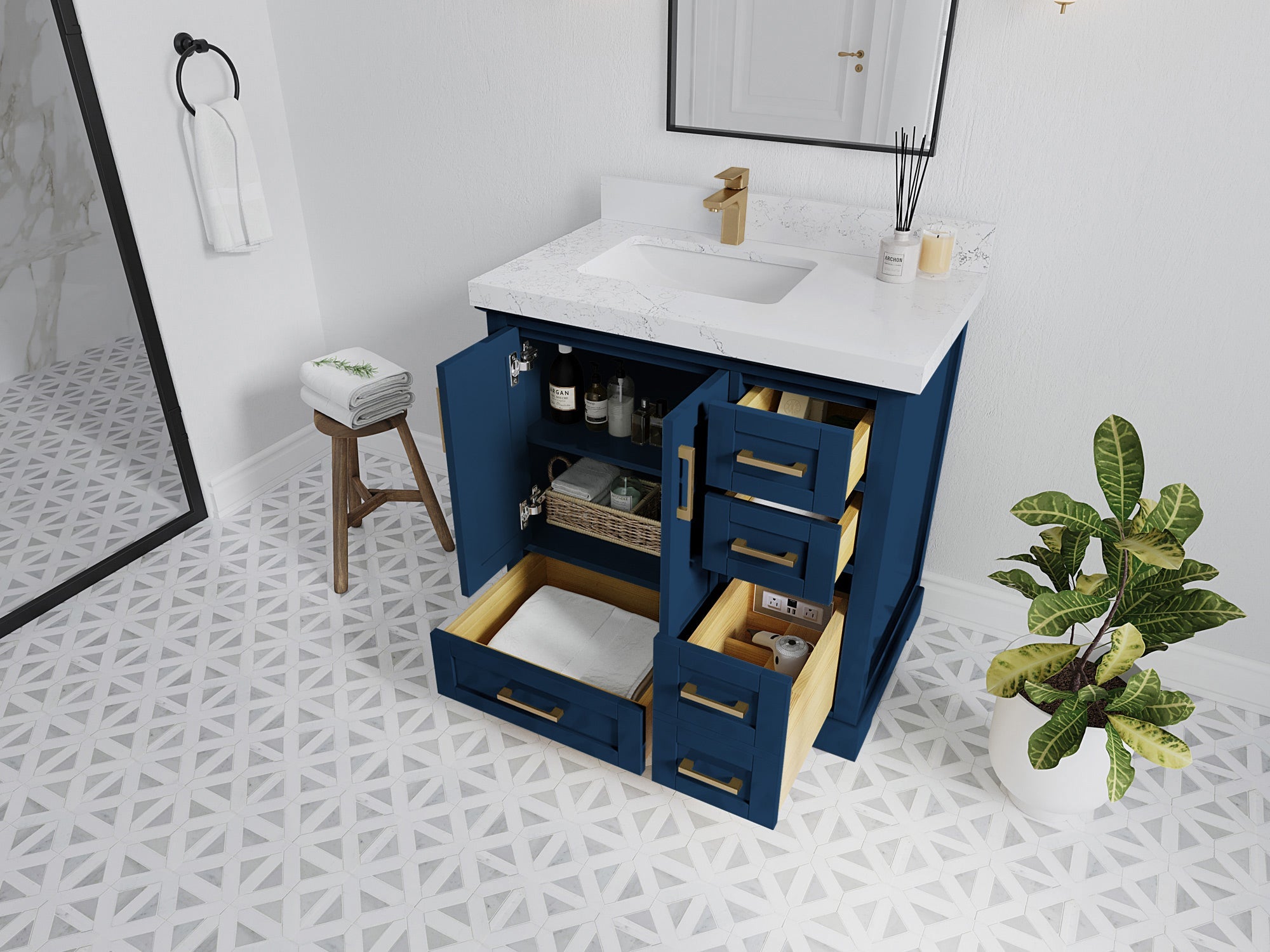 Boston 36 in. W x 22 in. D Left Offset Sink Bathroom Vanity - Willow Bath and Vanity