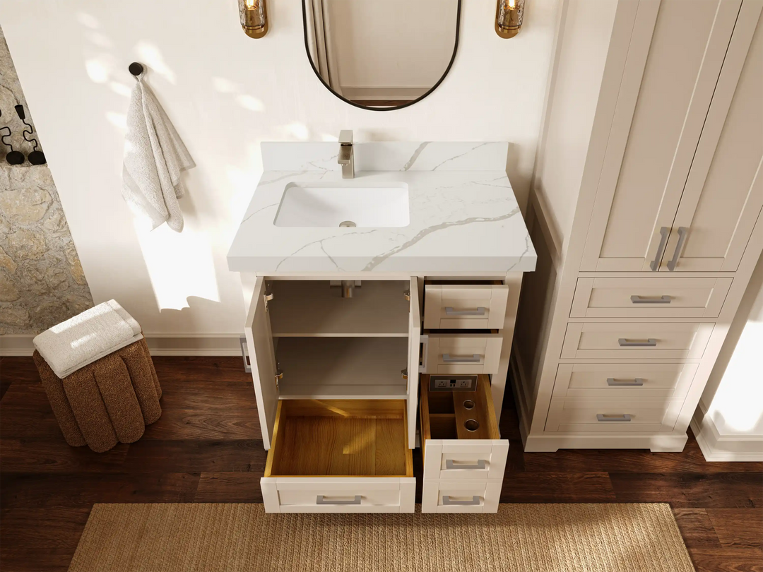 Boston 36 in. W x 22 in. D Left Offset Sink Bathroom Vanity | 
              
                 Fine Grain Linen Beige
                
                  
             - BST-CAB-FNG-35L - photo №4