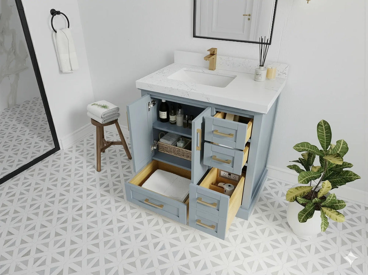 Boston 36 in. W x 22 in. D Left Offset Sink Bathroom Vanity - Willow Bath and Vanity