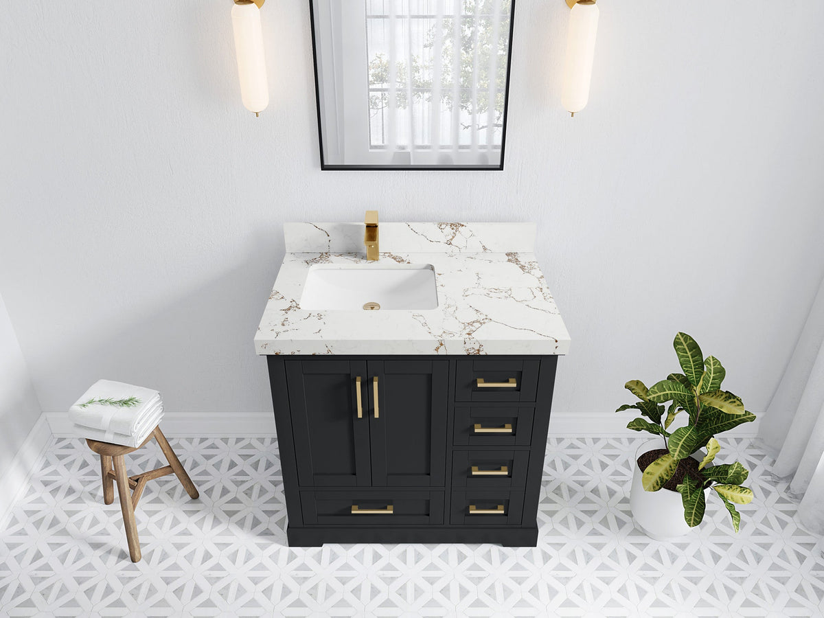 Boston 36 in. W x 22 in. D Left Offset Sink Bathroom Vanity - Willow Bath and Vanity