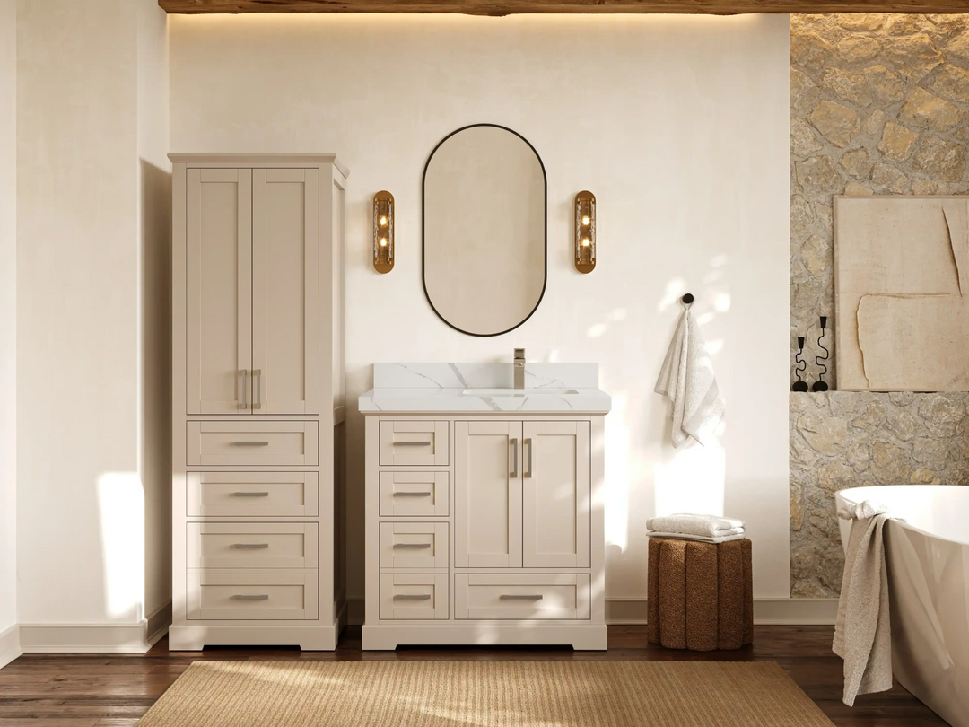 Boston 36 in. W x 22 in. D Right Offset Sink Bathroom Vanity | 
              
                 Fine Grain Linen Beige
                
                  
             - BST-CAB-FNG-35R - photo №5