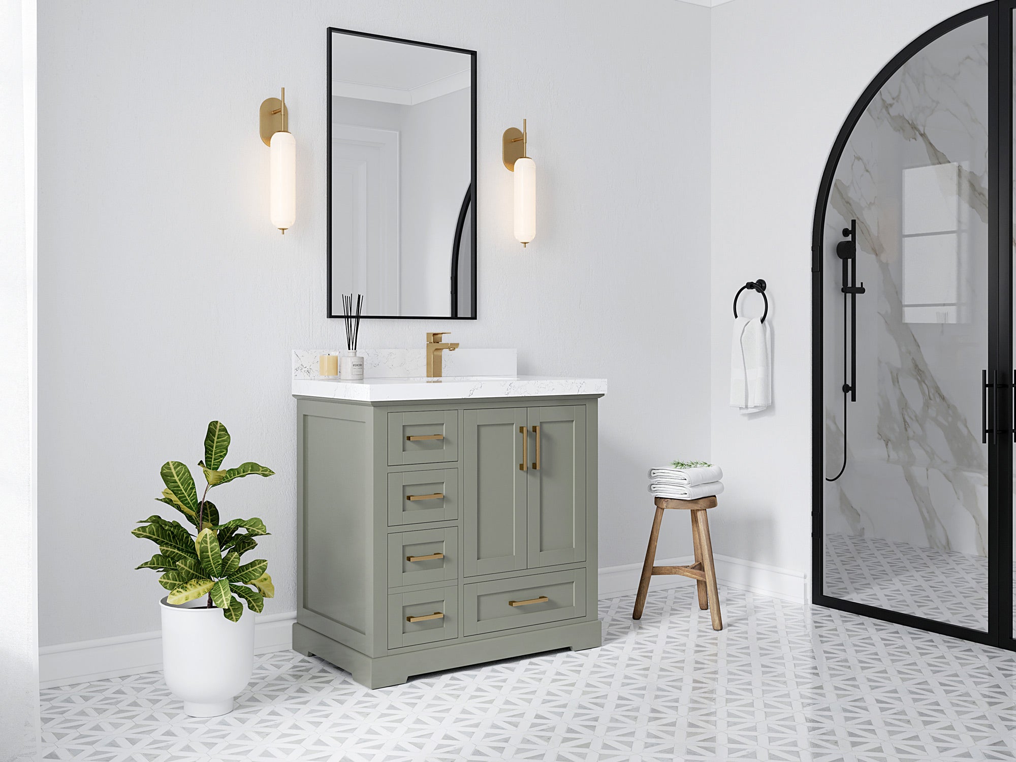 Boston 36 in. W x 22 in. D Right Offset Sink Bathroom Vanity - Willow Bath and Vanity