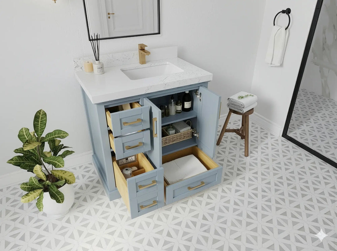 Boston 36 in. W x 22 in. D Right Offset Sink Bathroom Vanity | 
              
                Blue Heather
                
                  
             - BST-CAB-BLU-35R - photo №2