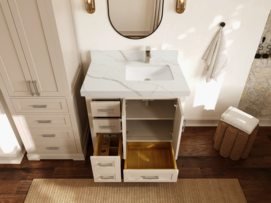 Boston 36 in. W x 22 in. D Right Offset Sink Bathroom Vanity | 
              
                 Fine Grain Linen Beige
                
                  
             - BST-CAB-FNG-35R - photo №4
