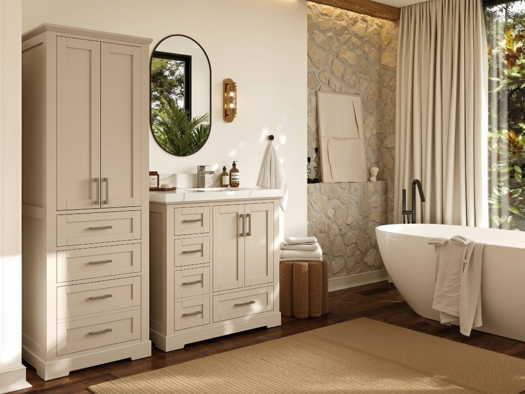 Boston 36 in. W x 22 in. D Right Offset Sink Bathroom Vanity | 
              
                 Fine Grain Linen Beige
                
                  
             - BST-CAB-FNG-35R - photo №2