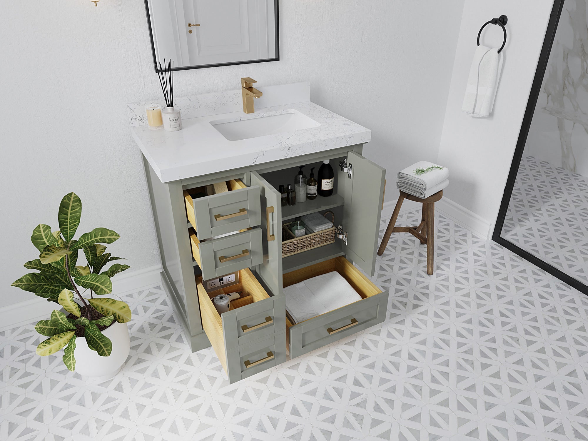 Boston 36 in. W x 22 in. D Right Offset Sink Bathroom Vanity - Willow Bath and Vanity