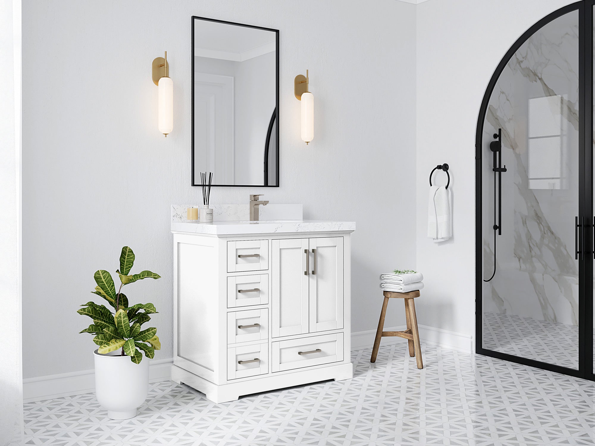 Boston 36 in. W x 22 in. D Right Offset Sink Bathroom Vanity - Willow Bath and Vanity