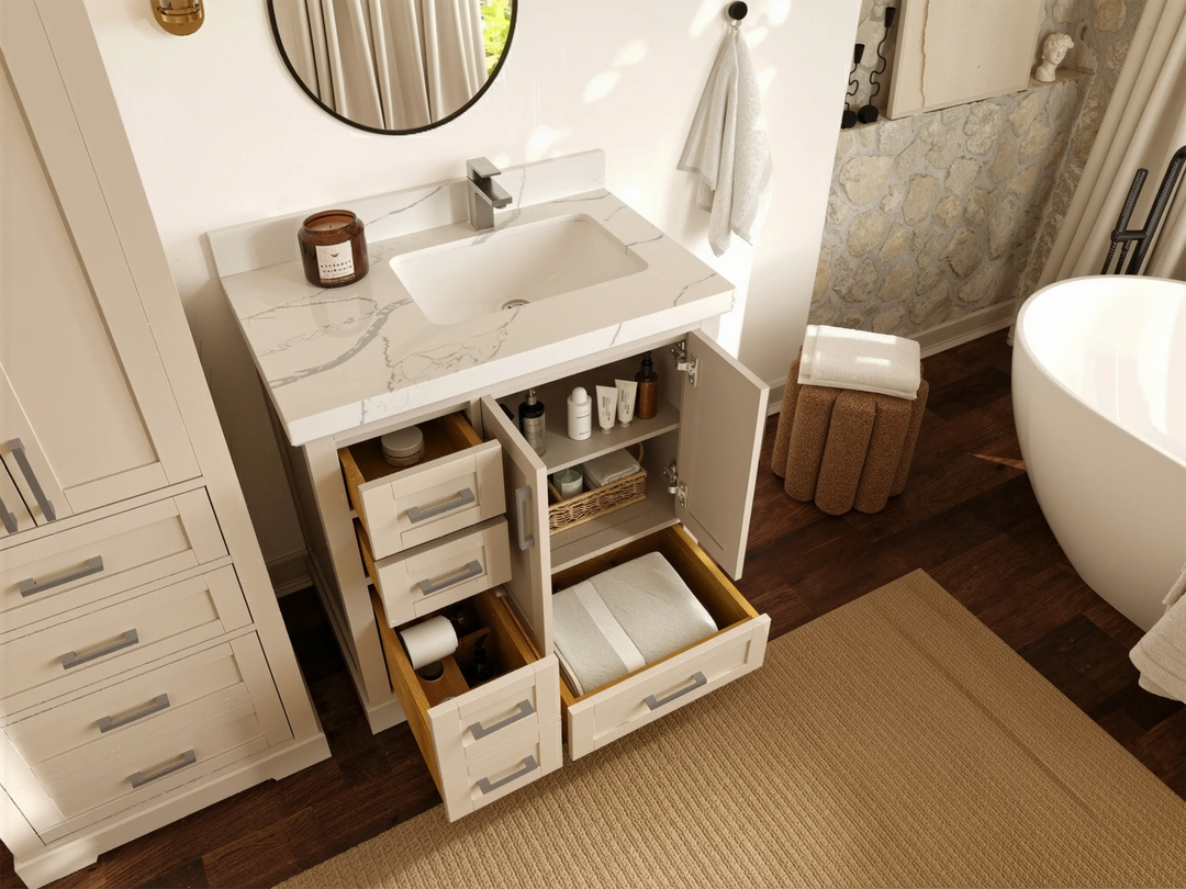 Boston 36 in. W x 22 in. D Right Offset Sink Bathroom Vanity | 
              
                 Fine Grain Linen Beige
                
                  
             - BST-CAB-FNG-35R - photo №3