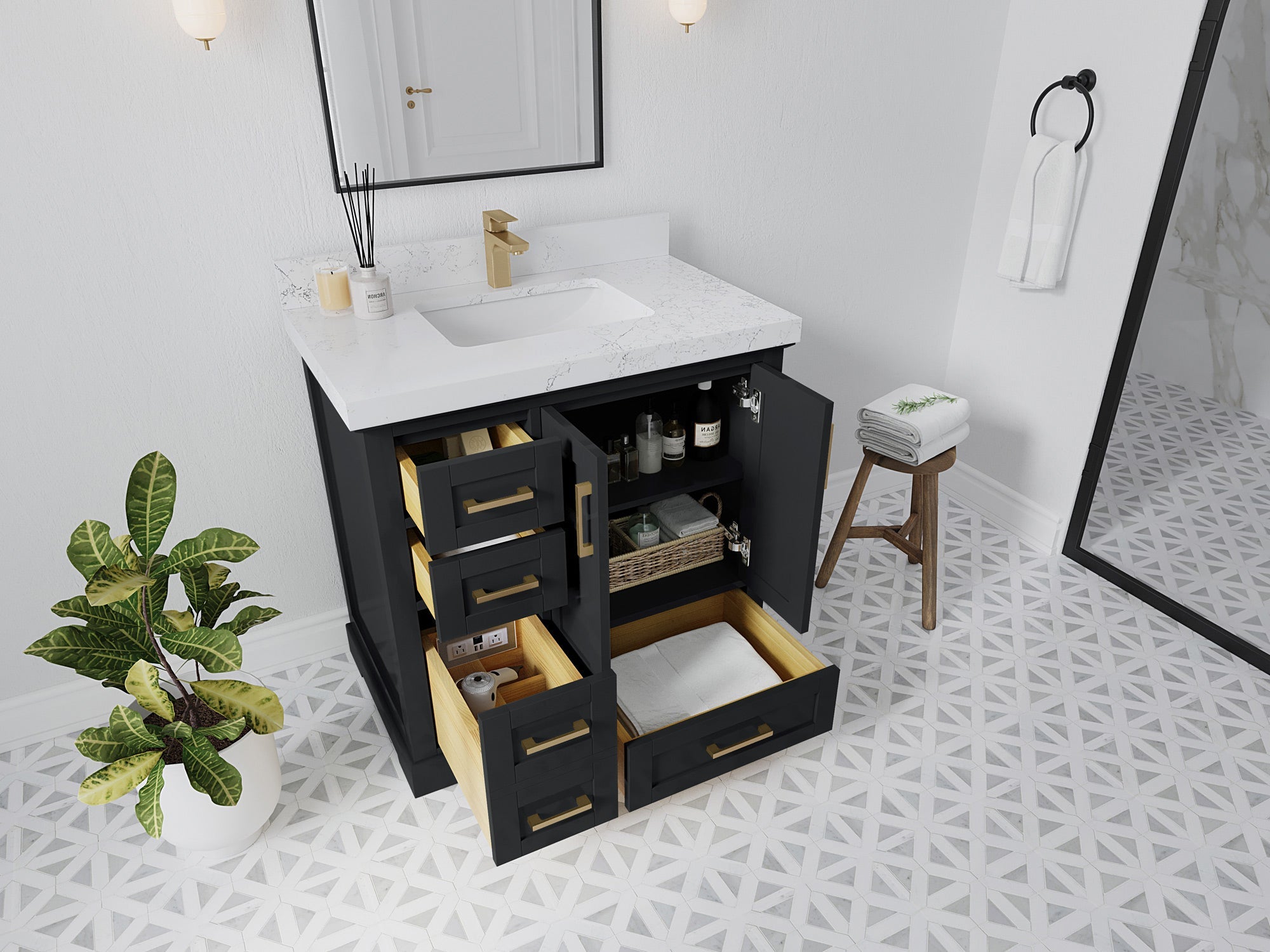 Boston 36" W x 22" D Center Sink Vanity for Modern Bathroom Spaces - Willow Bath and Vanity