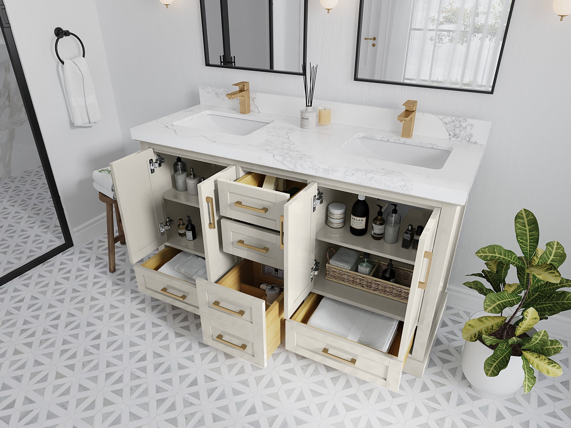 Boston 60 in. W x 22 in. D Double Sink Bathroom Vanity - Willow Bath and Vanity