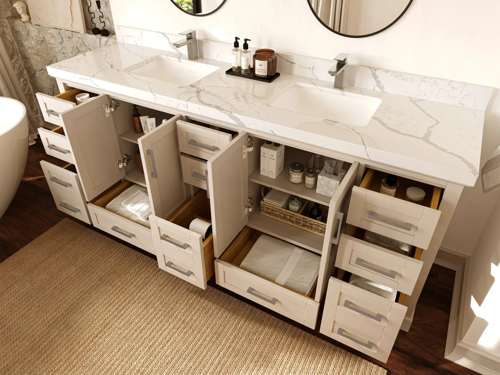 Boston 84 in. W x 22 in. D Double Sink Bathroom Vanity - Willow Bath and Vanity