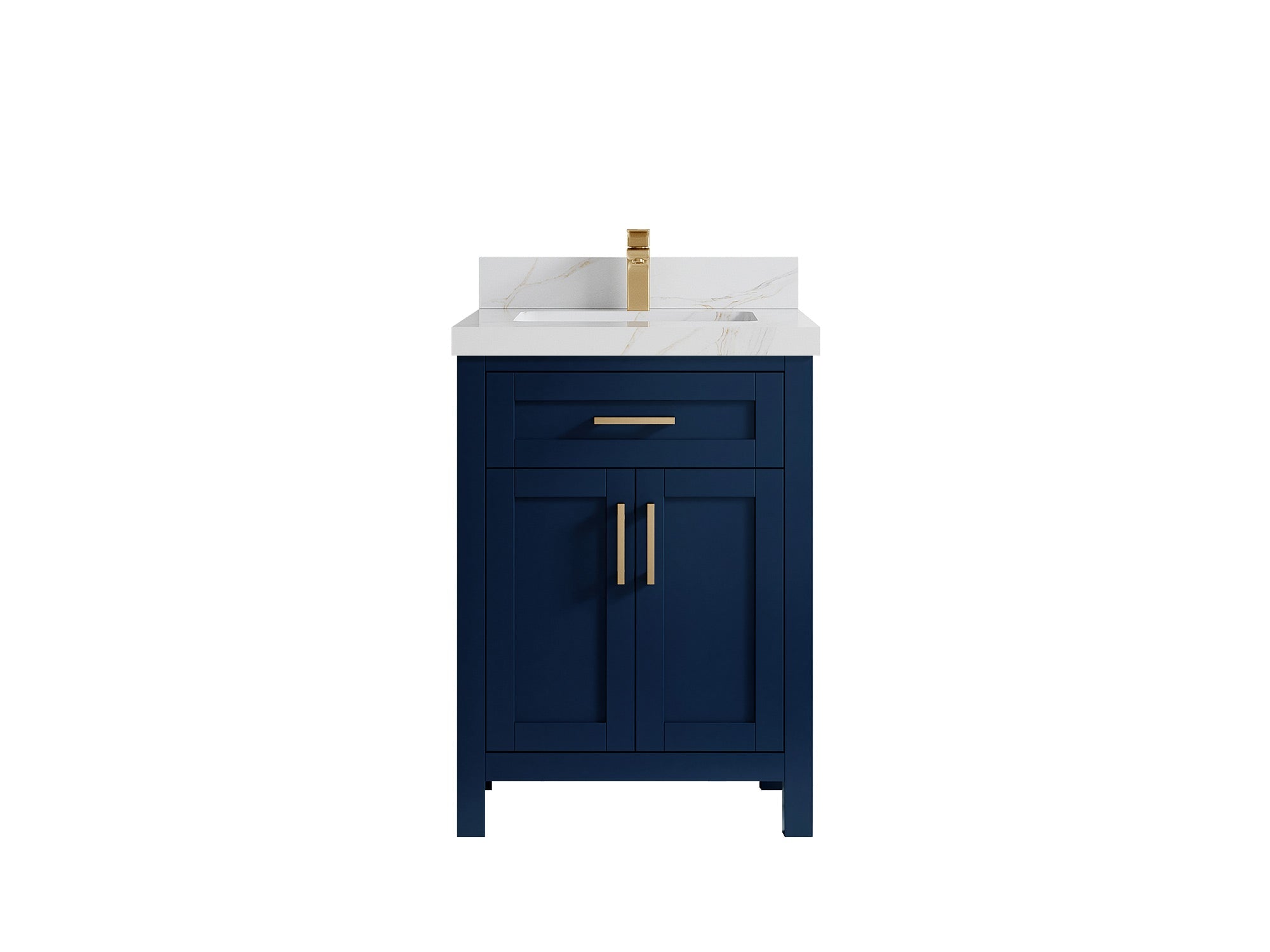 Cambridge 24-inch bathroom vanity in Navy Blue with Calacatta Sienna Quartz countertop