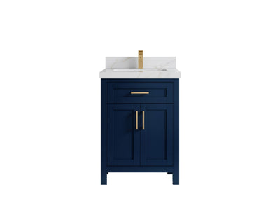 Cambridge 24-inch bathroom vanity in Navy Blue with Calacatta Sienna Quartz countertop