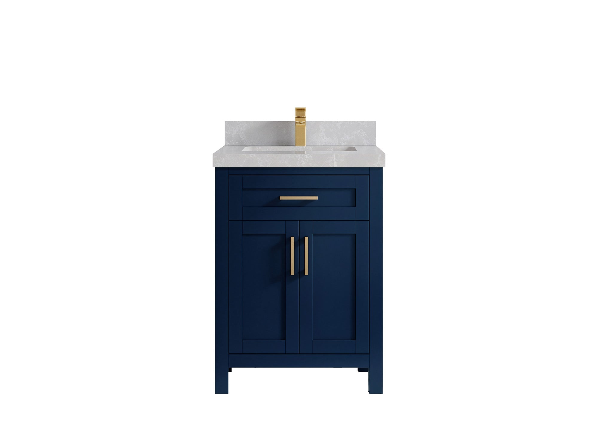 Cambridge 24-inch bathroom vanity in Navy Blue with Pearl Light Gray Quartz countertop