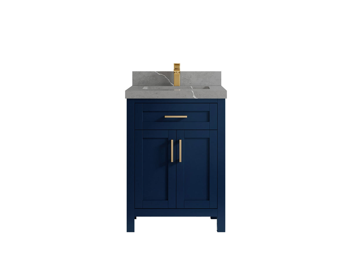 Cambridge 24-inch bathroom vanity in Navy Blue with Piatra Gray Quartz countertop