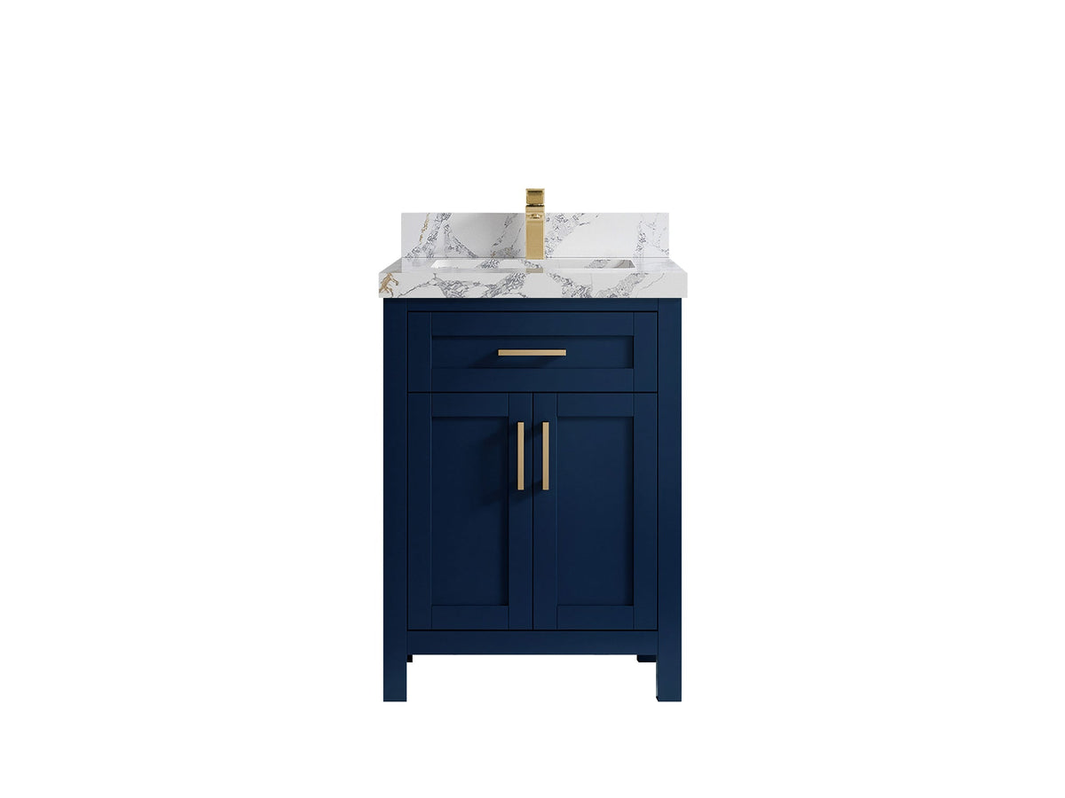 Cambridge 24-inch bathroom vanity in Navy Blue with Calacatta Poanazzo Quartz countertop