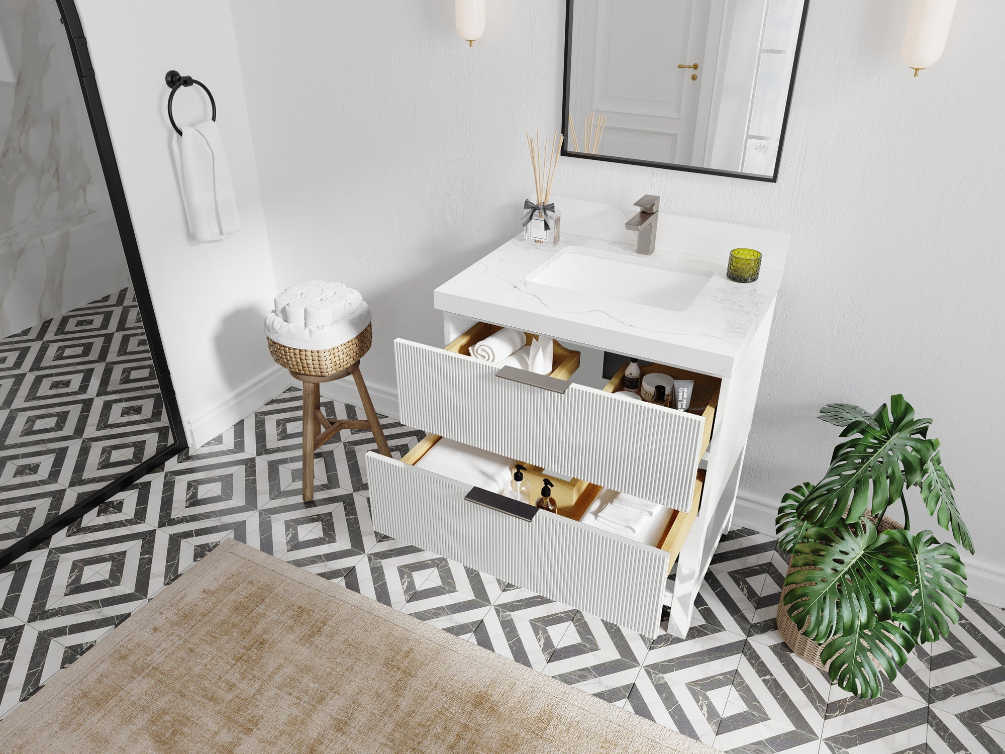 Catalina 30 in W x 22 in D Free Standing Reeded Single Sink Bathroom Vanity - Willow Bath and Vanity