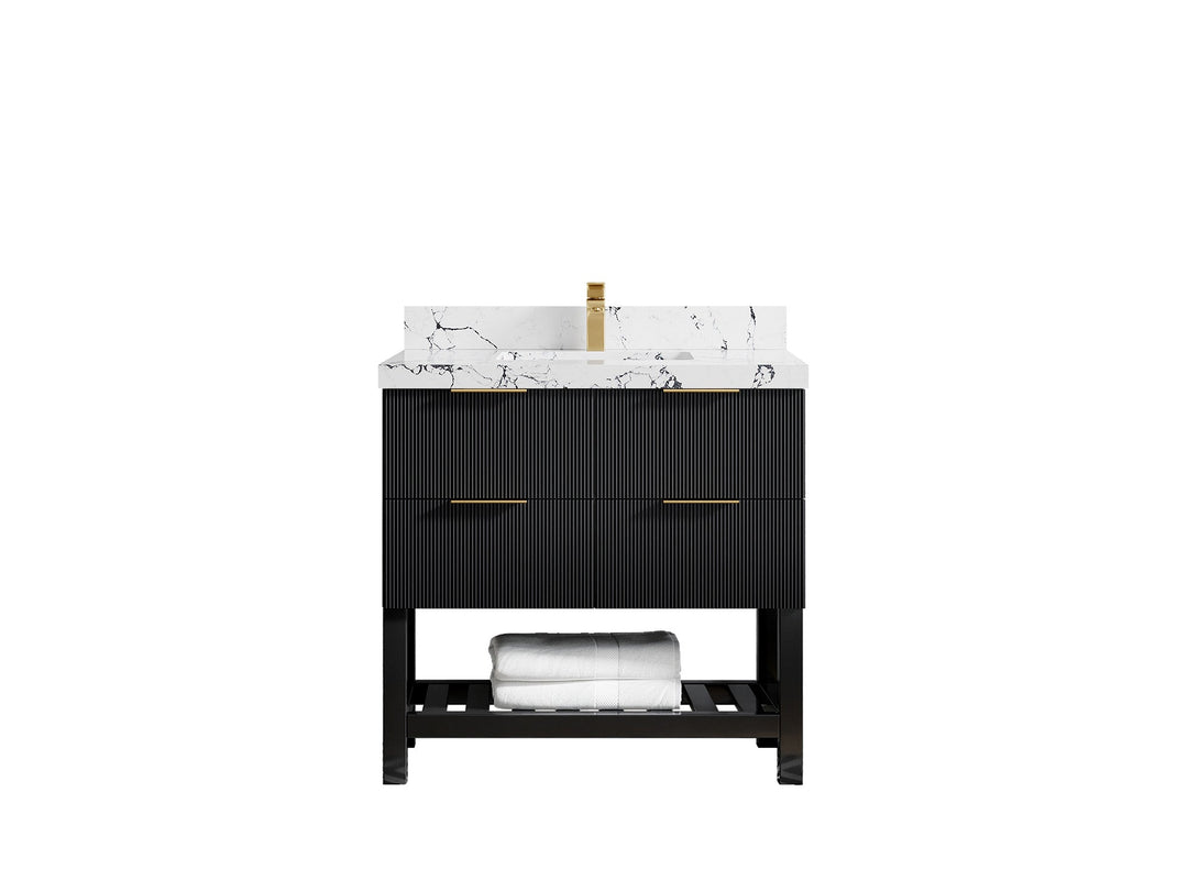 Catalina 36 in. W x 22 in. D Single Sink Bathroom Vanity in Black with 2 in Calacatta Gold Quartz Countertop