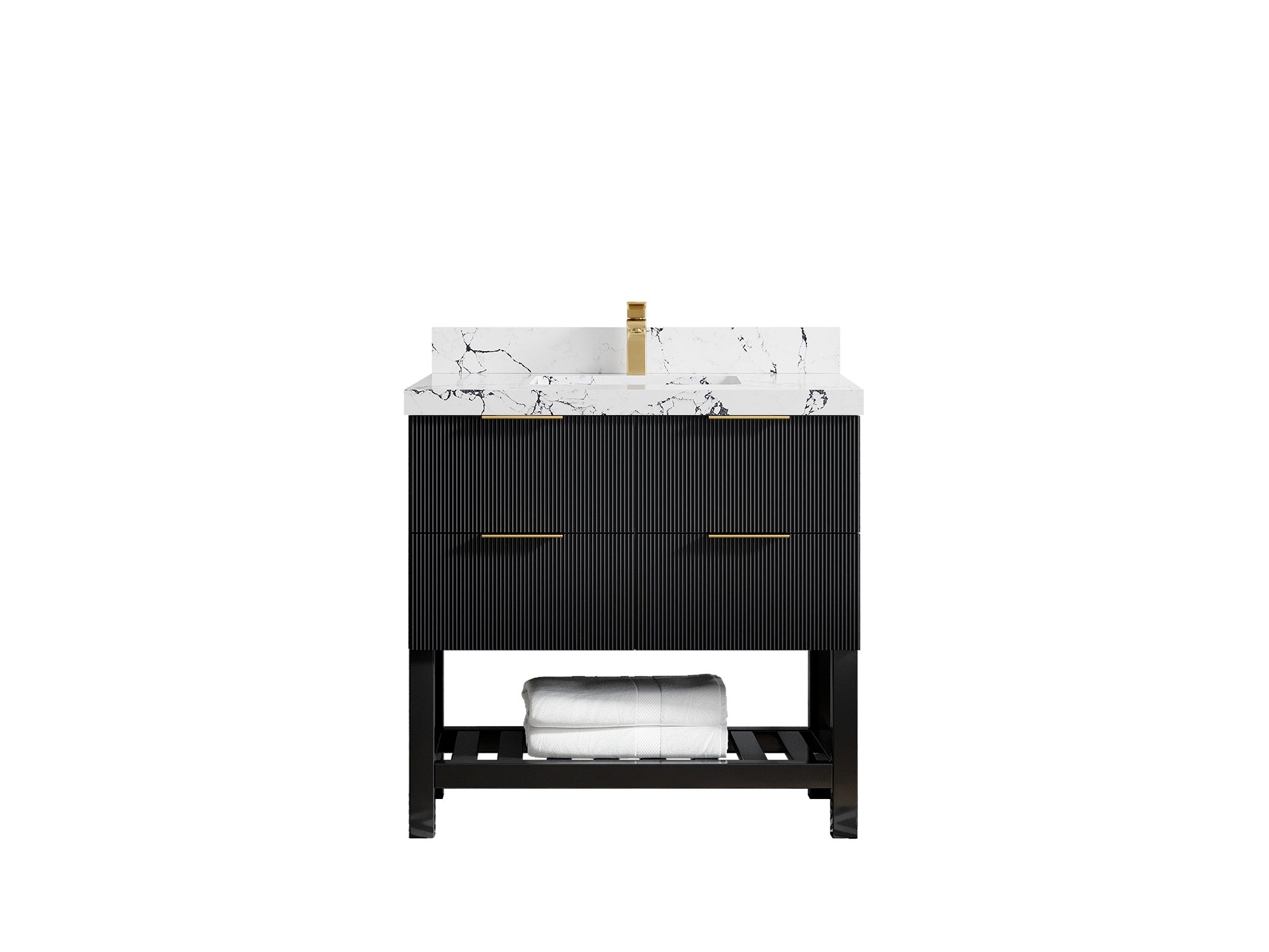 Catalina 36 in. W x 22 in. D Single Sink Bathroom Vanity in Black with 2 in Calacatta Gold Quartz Countertop
