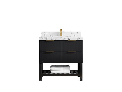 Catalina 36 in. W x 22 in. D Single Sink Bathroom Vanity in Black with 2 in Calacatta Gold Quartz Countertop