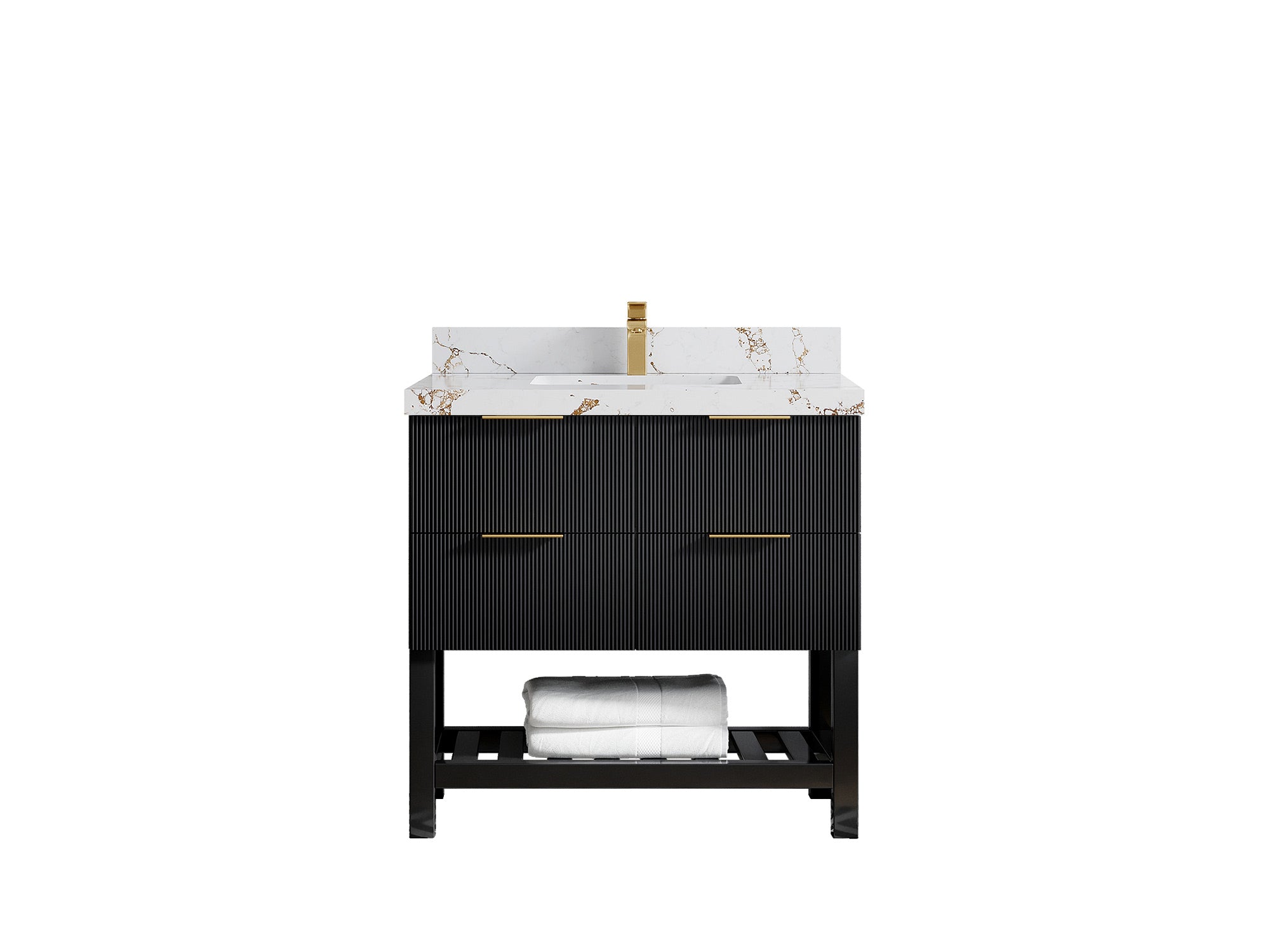 Catalina 36 in. W x 22 in. D Single Sink Bathroom Vanity in Black with 2 in Calacatta Black Quartz Countertop