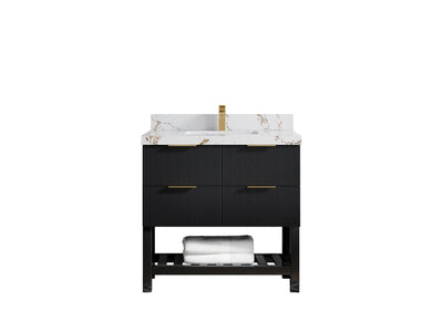 Catalina 36 in. W x 22 in. D Single Sink Bathroom Vanity in Black with 2 in Calacatta Black Quartz Countertop