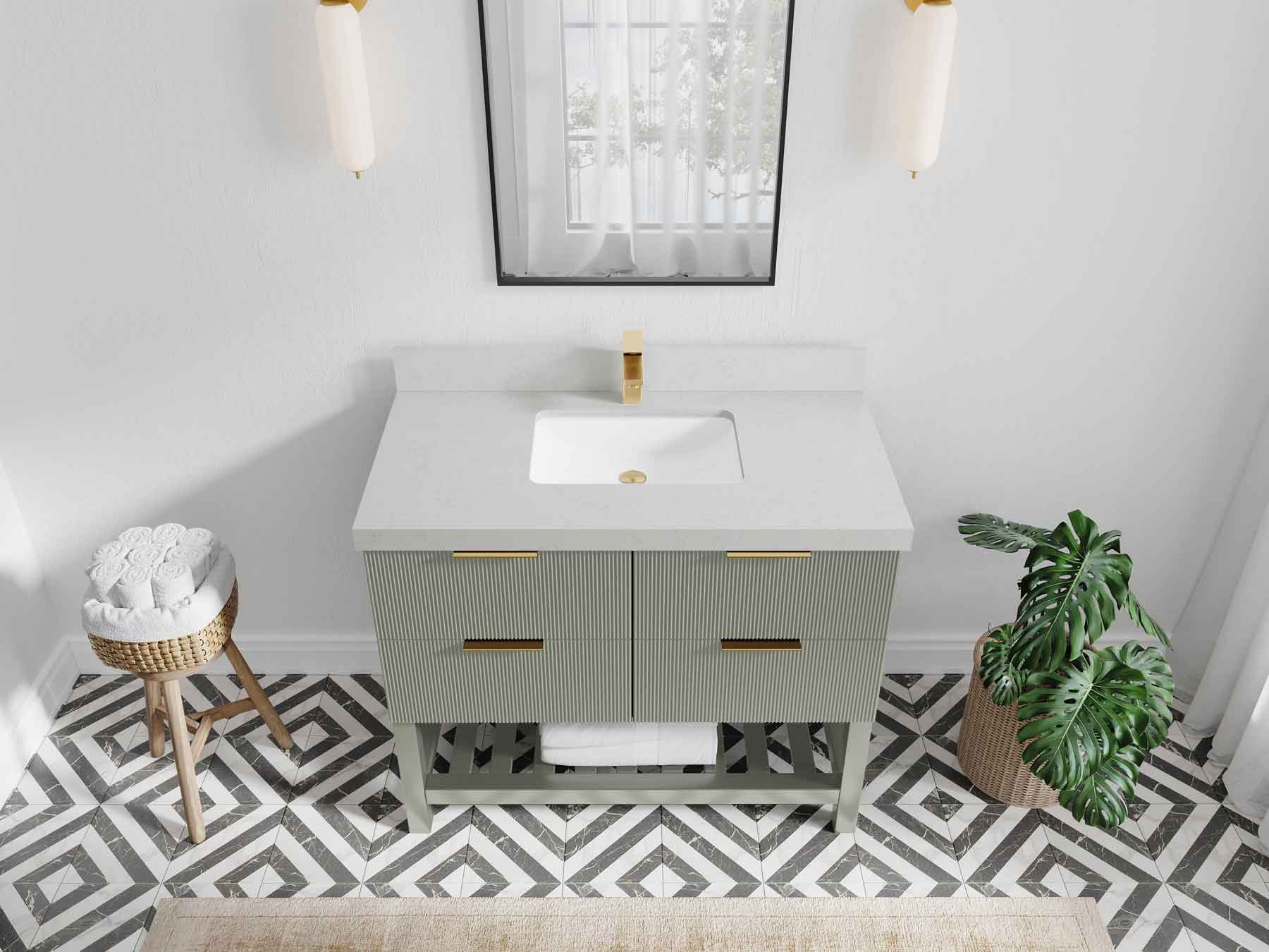 Catalina 42 in W x 22 in D Free Standing Reeded Single Sink Bathroom Vanity - Willow Bath and Vanity