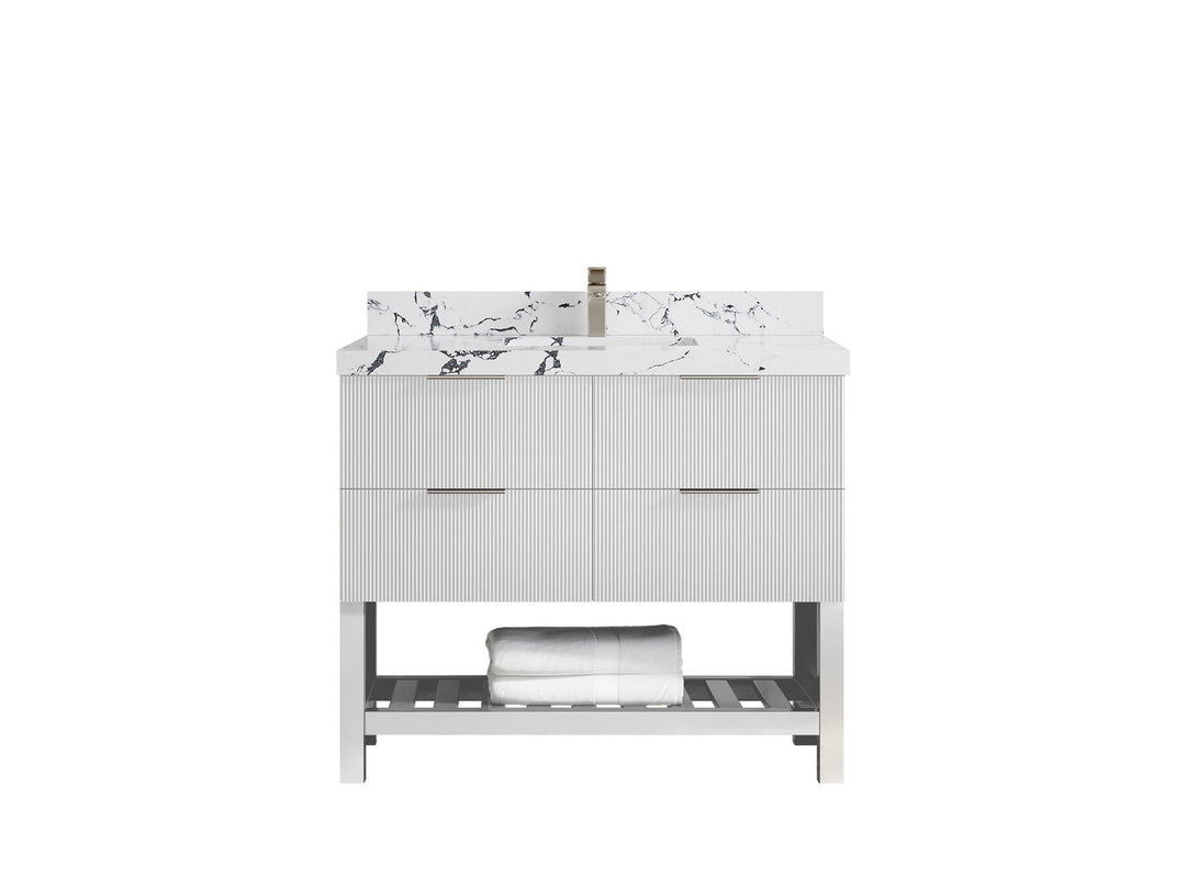 Catalina 42 in W x 22 in D Free Standing Reeded Single Sink Bathroom Vanity - Willow Bath and Vanity