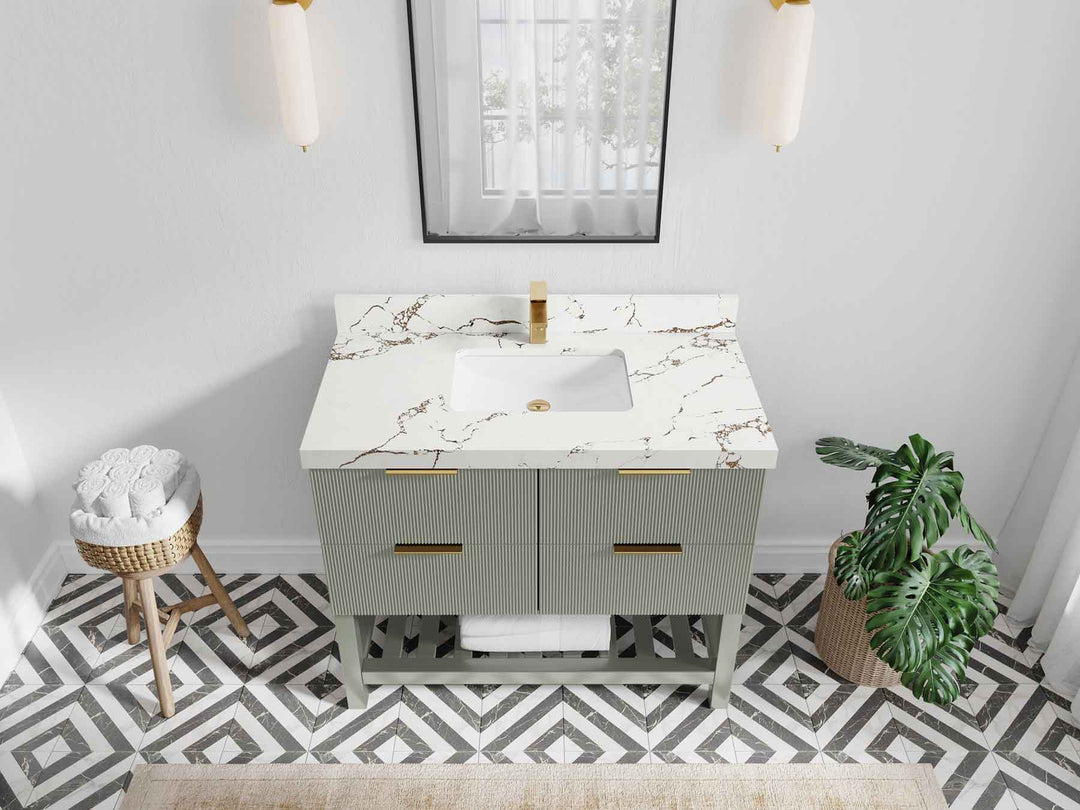Catalina 42 in W x 22 in D Free Standing Reeded Single Sink Bathroom Vanity - Willow Bath and Vanity