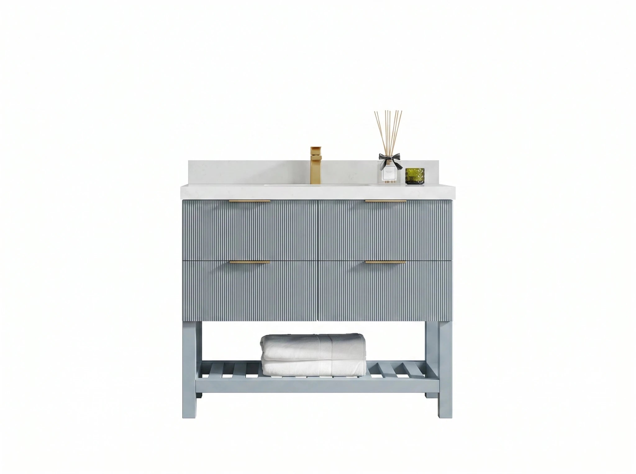 Catalina 42 in W x 22 in D Free Standing Reeded Single Sink Bathroom Vanity - Willow Bath and Vanity