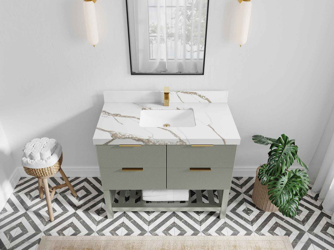 Catalina 42 in W x 22 in D Free Standing Reeded Single Sink Bathroom Vanity - Willow Bath and Vanity