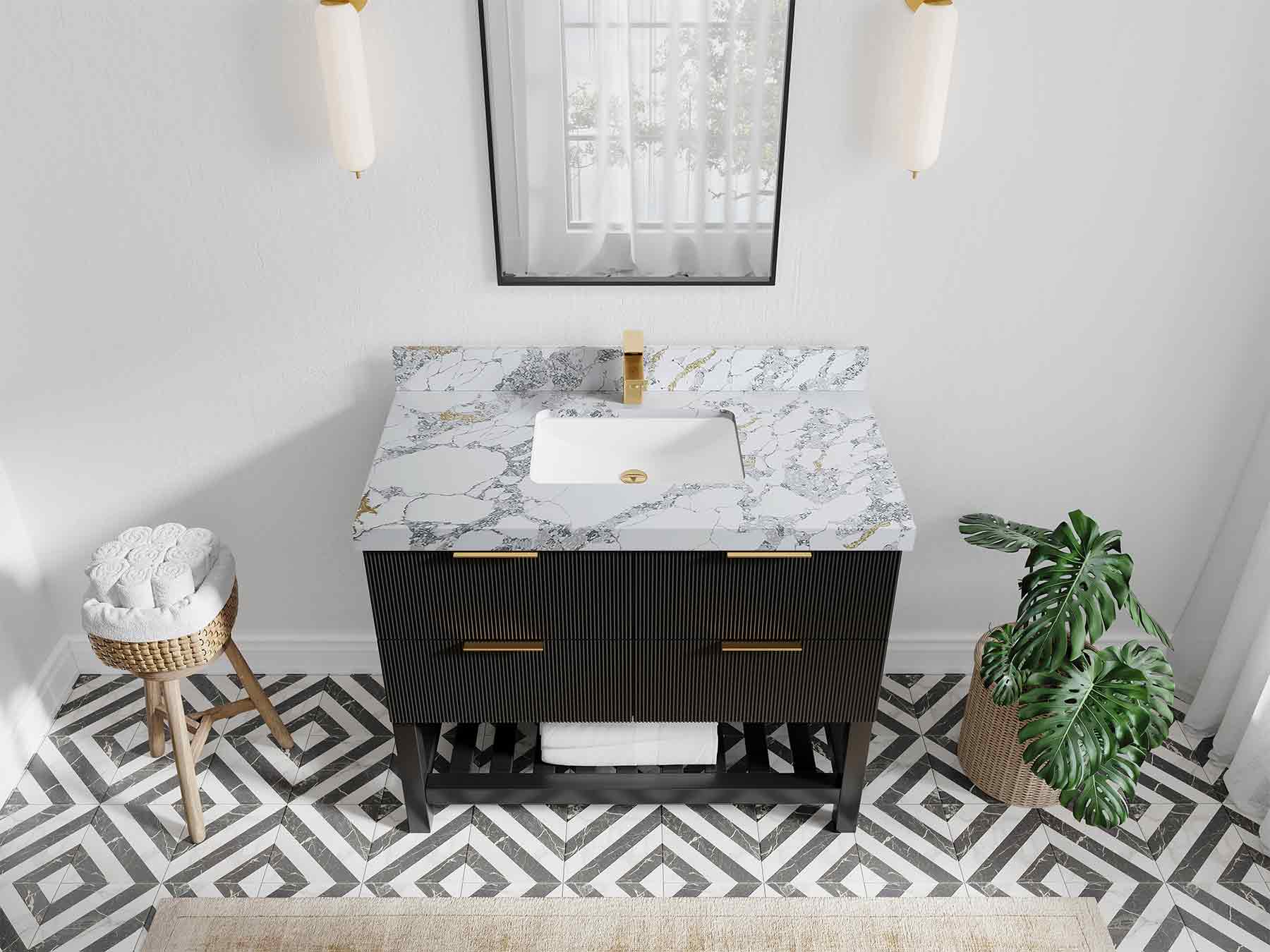 Catalina 42 in W x 22 in D Free Standing Reeded Single Sink Bathroom Vanity - Willow Bath and Vanity
