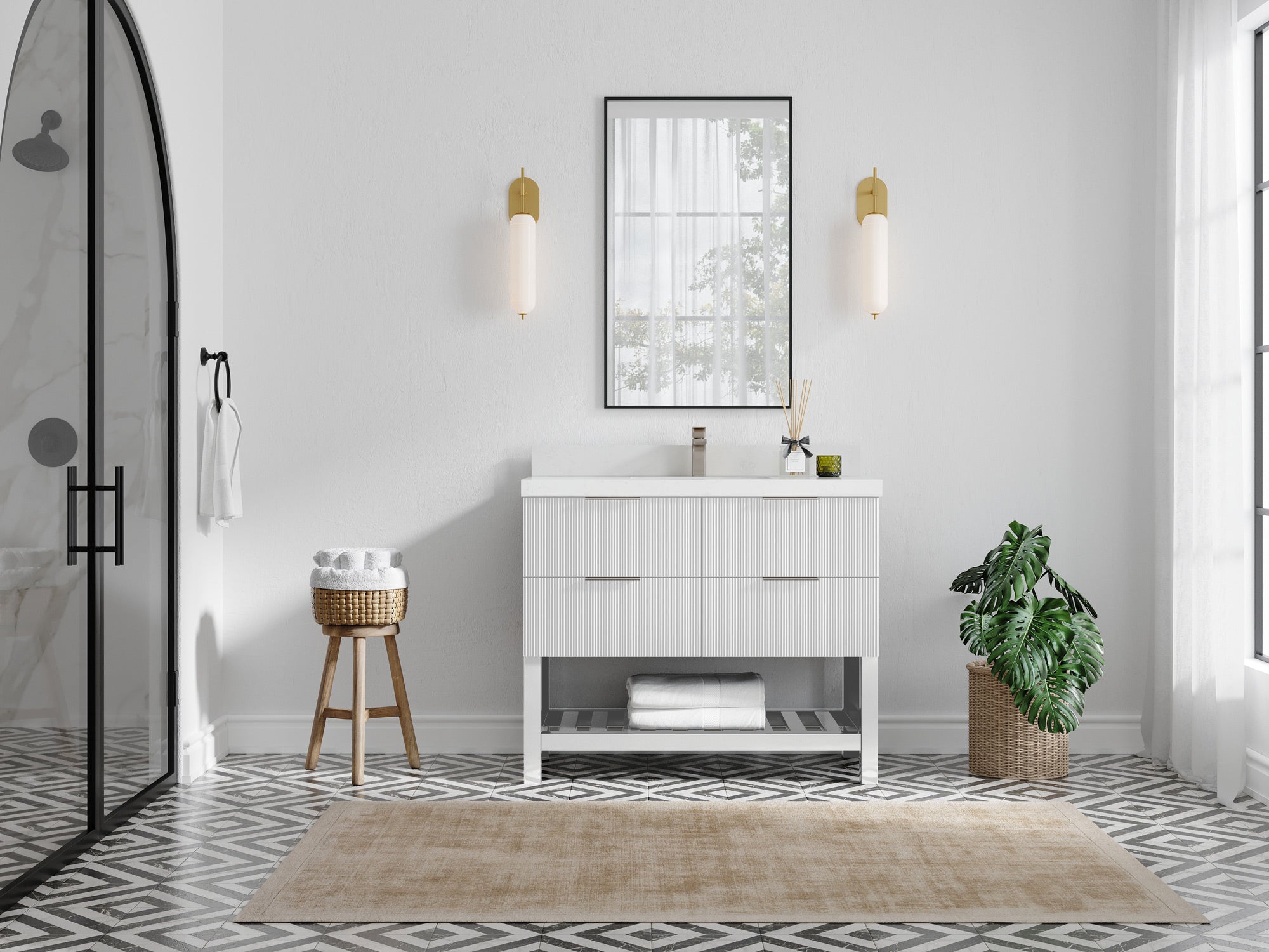 Catalina 42 in W x 22 in D Free Standing Reeded Single Sink Bathroom Vanity - Willow Bath and Vanity