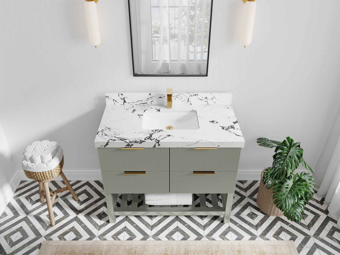Catalina 42 in W x 22 in D Free Standing Reeded Single Sink Bathroom Vanity - Willow Bath and Vanity
