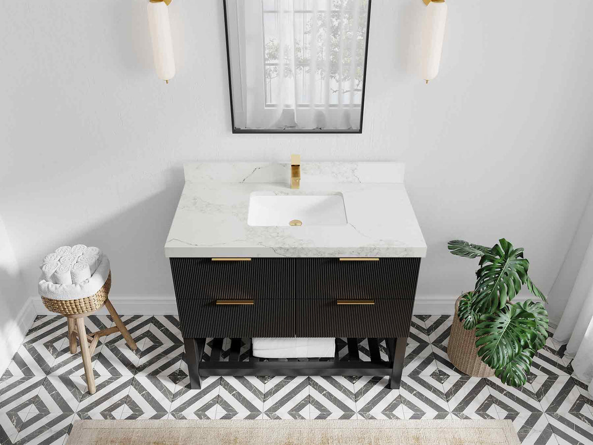 Catalina 42 in W x 22 in D Free Standing Reeded Single Sink Bathroom Vanity - Willow Bath and Vanity
