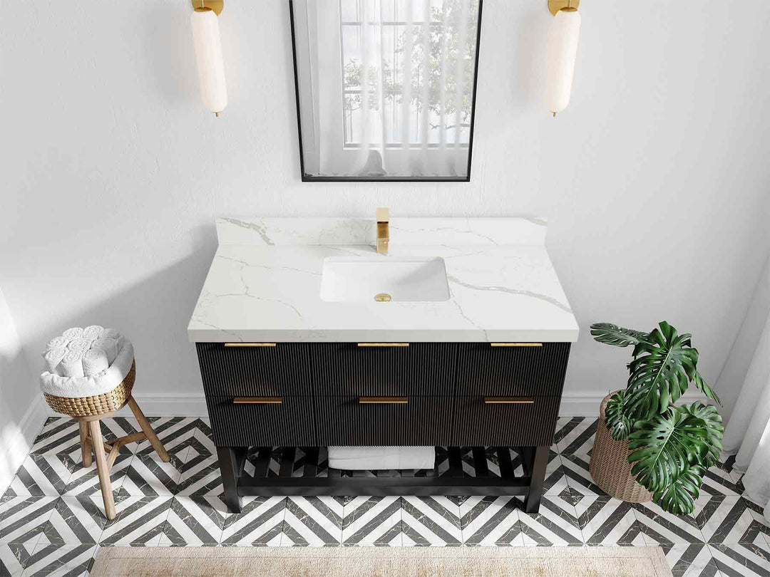 Catalina 48 in W x 22 in D Free Standing Reeded Single Sink Bathroom Vanity - Willow Bath and Vanity