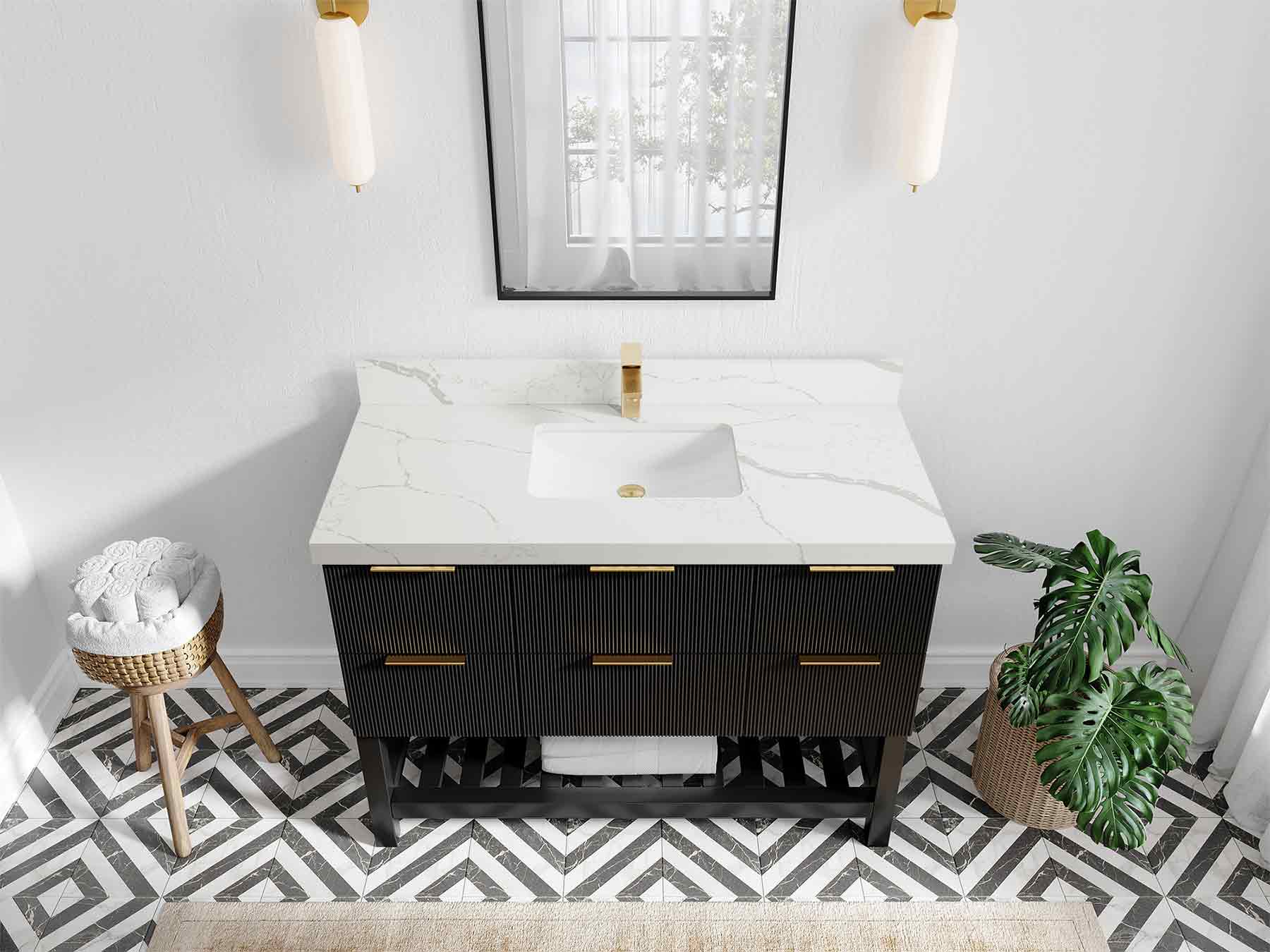 Catalina 48 in W x 22 in D Free Standing Reeded Single Sink Bathroom Vanity - Willow Bath and Vanity