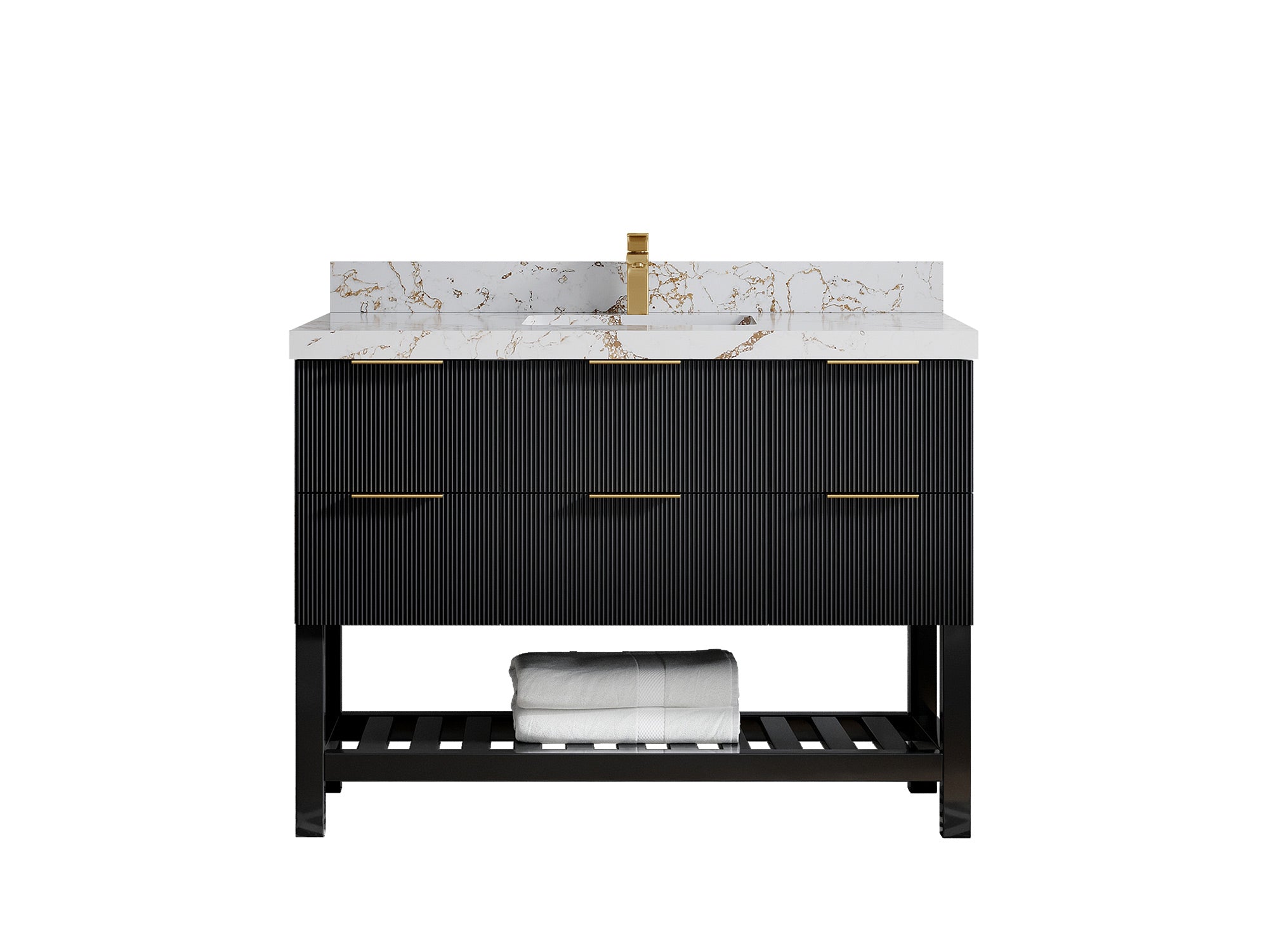 Catalina 48 in. W x 22 in. D Single Sink Bathroom Vanity in Black with 2 in Calacatta Gold Quartz Countertop