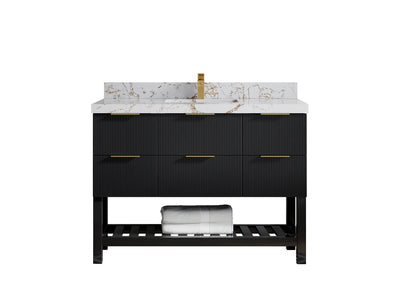 Catalina 48 in. W x 22 in. D Single Sink Bathroom Vanity in Black with 2 in Calacatta Gold Quartz Countertop