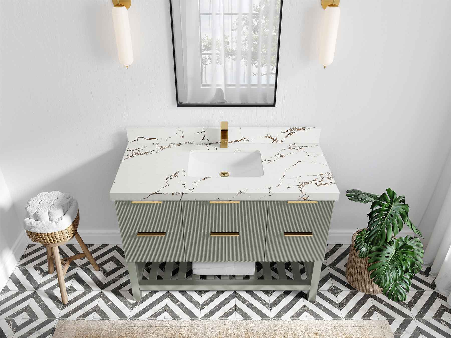Catalina 48 in W x 22 in D Free Standing Reeded Single Sink Bathroom Vanity - Willow Bath and Vanity