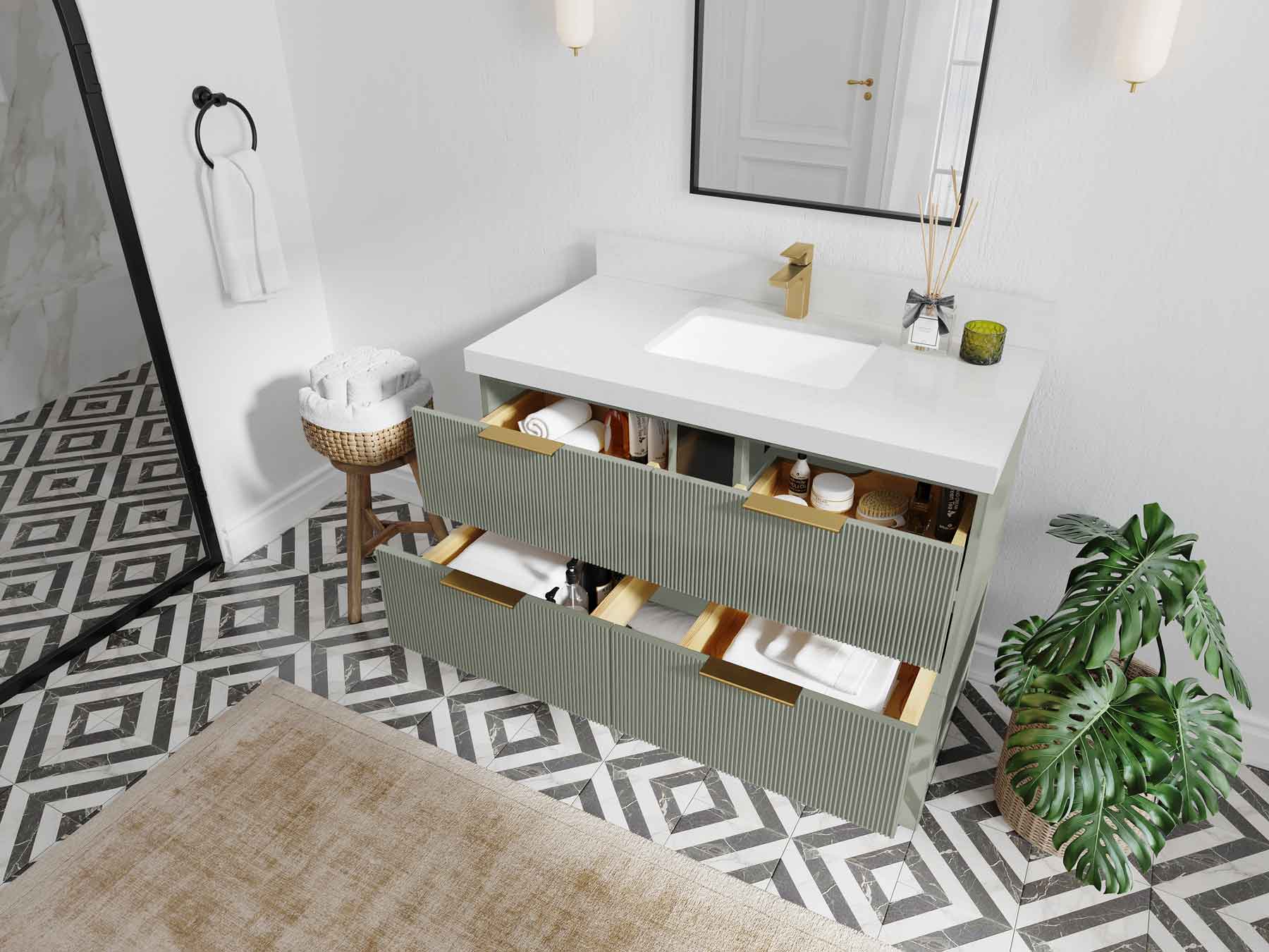 Catalina 48 in W x 22 in D Free Standing Reeded Single Sink Bathroom Vanity - Willow Bath and Vanity