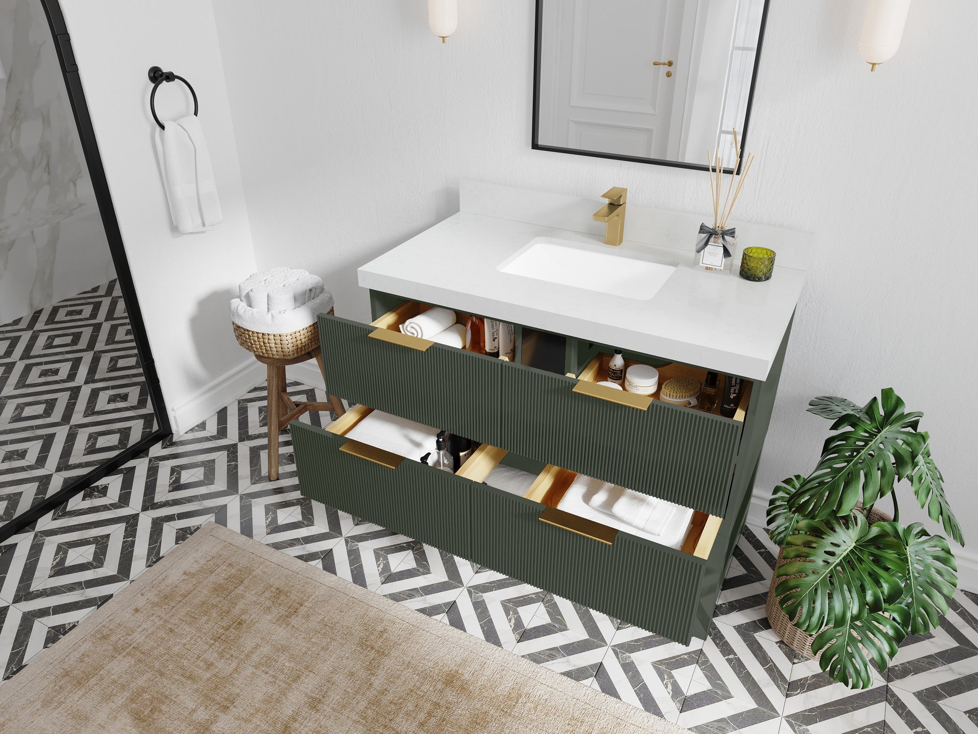 Catalina 48 in W x 22 in D Free Standing Reeded Single Sink Bathroom Vanity - Willow Bath and Vanity