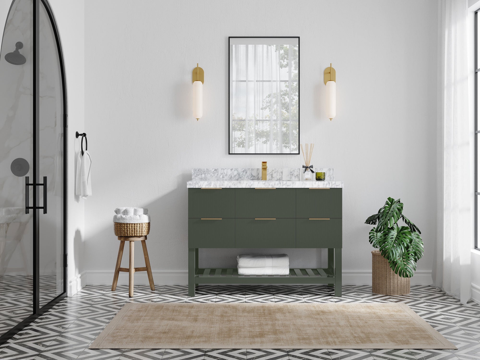 Catalina 48 in W x 22 in D Free Standing Reeded Single Sink Bathroom Vanity - Willow Bath and Vanity