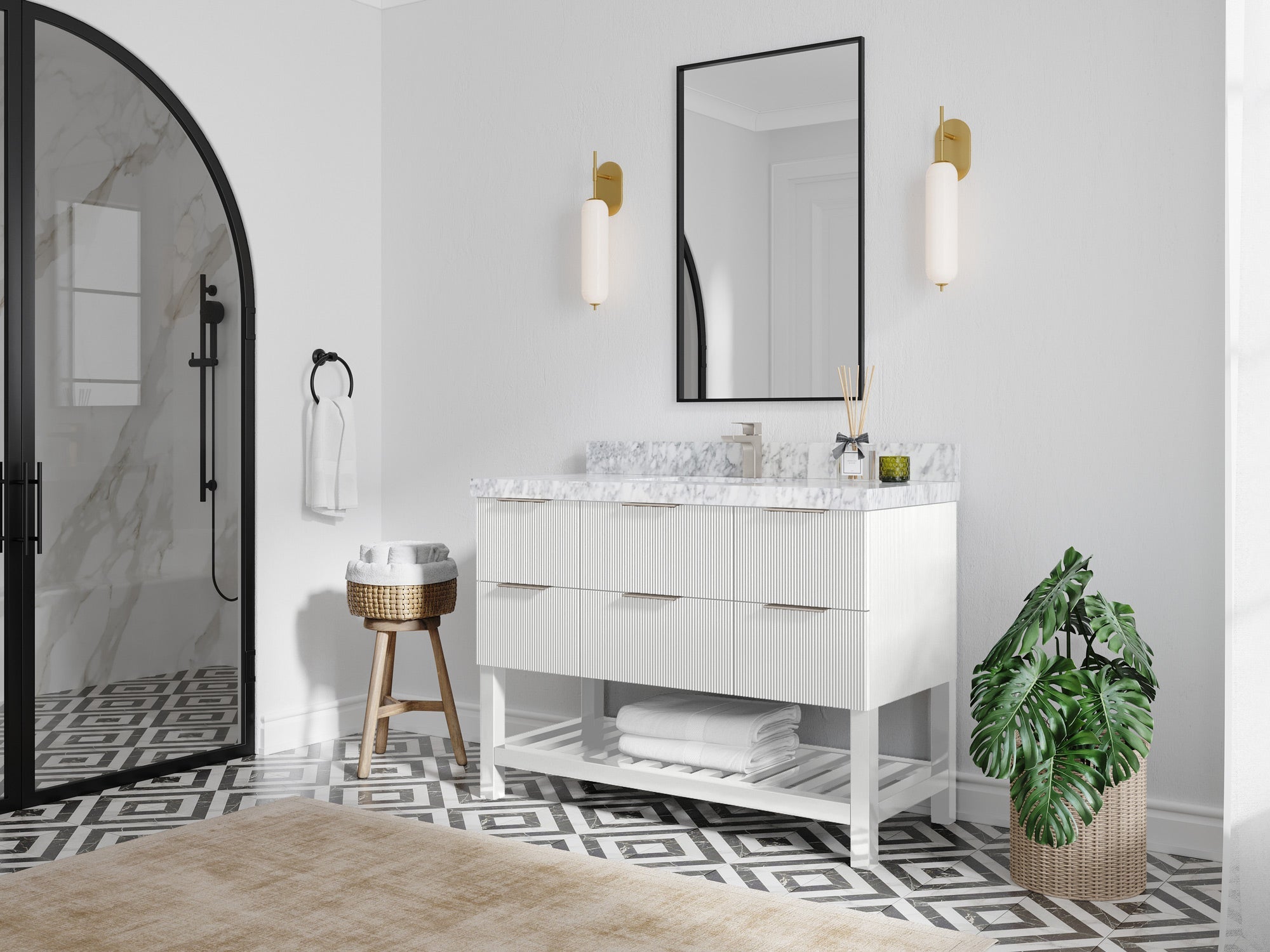 Catalina 48 in W x 22 in D Free Standing Reeded Single Sink Bathroom Vanity - Willow Bath and Vanity