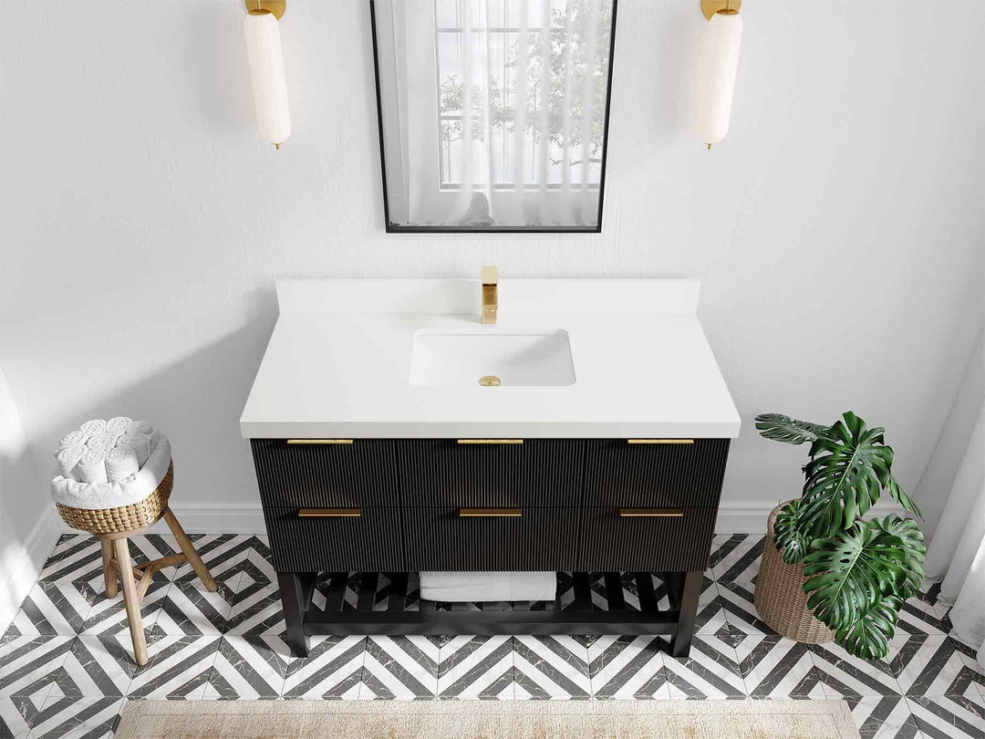 Catalina 48 in W x 22 in D Free Standing Reeded Single Sink Bathroom Vanity - Willow Bath and Vanity