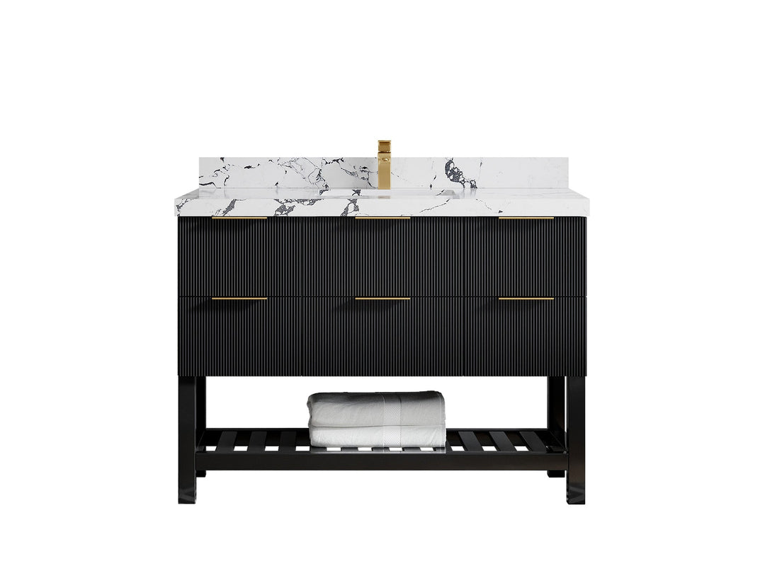 Catalina 48 in. W x 22 in. D Single Sink Bathroom Vanity in Black with 2 in Calacatta Laza Quartz Countertop