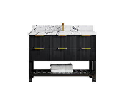 Catalina 48 in. W x 22 in. D Single Sink Bathroom Vanity in Black with 2 in Calacatta Laza Quartz Countertop